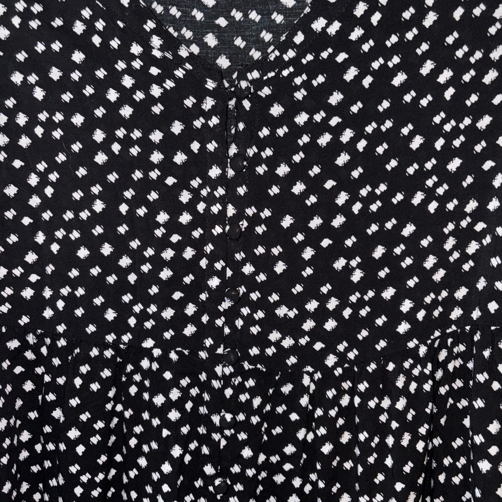 Anthropologie Maeve Button Blouse Black White Print babydoll Peplum Top XS - Picture 3 of 4